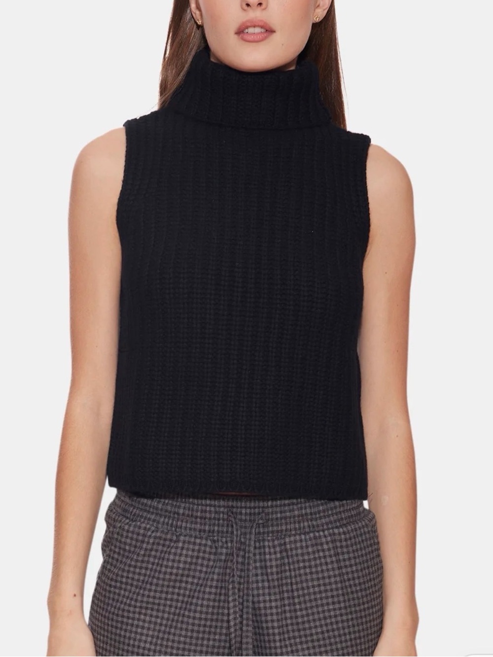 NakedCashmere Black Sleeveless Ribbed Turtleneck Sweater